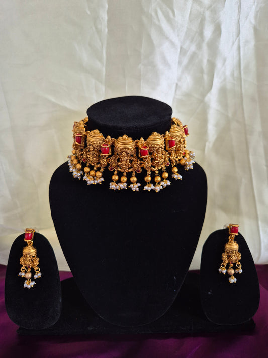 Bridal High Neck Choker Set With Earrings