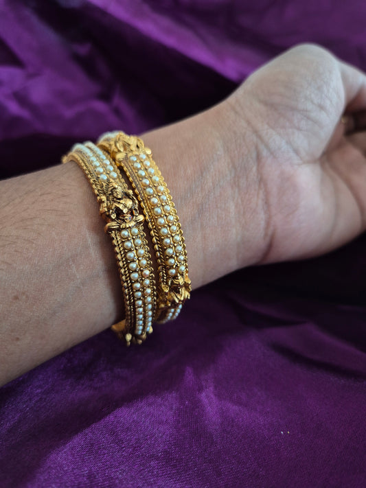 Lakshmi White Pearl Bangles ( Set Of Two )