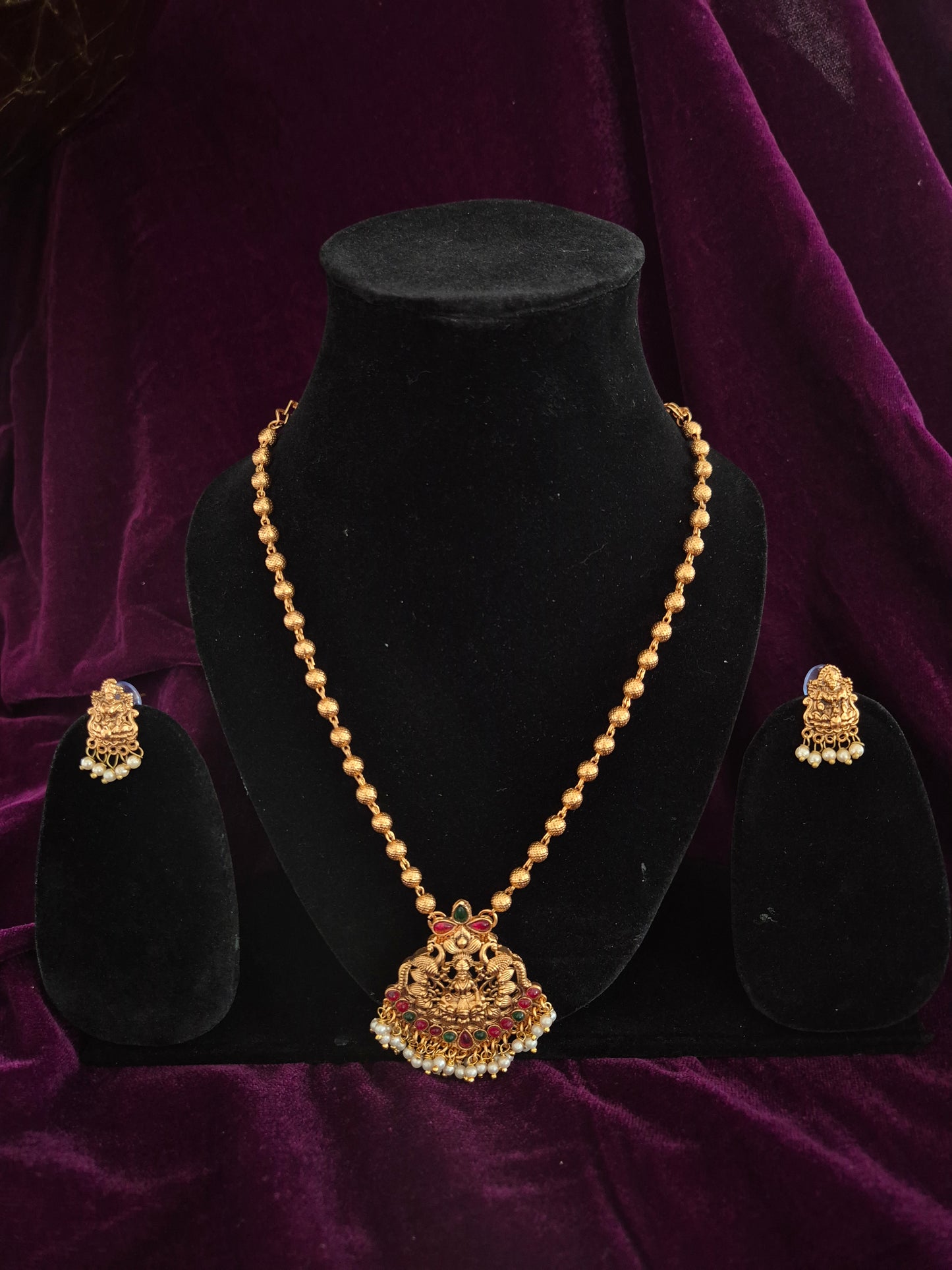 Golden Beads With Lakshmi Pendant Haram