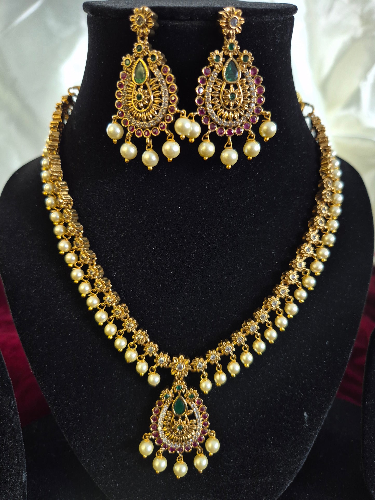 AD Stone Necklace With Earrings Set