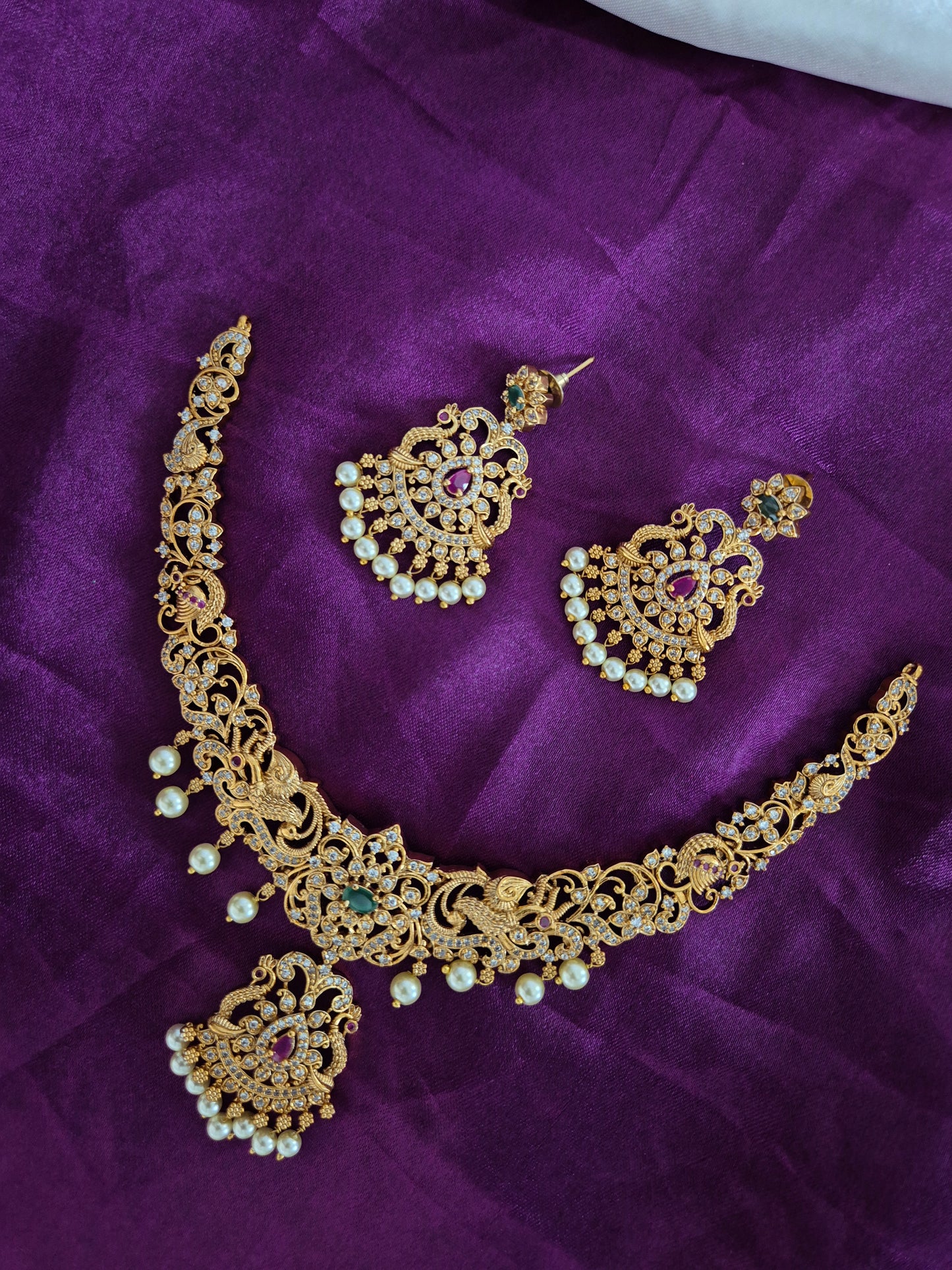 AD Peacock Necklace With Earrings Set