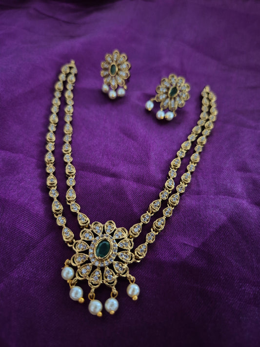 Two Line Necklace With Earrings Set