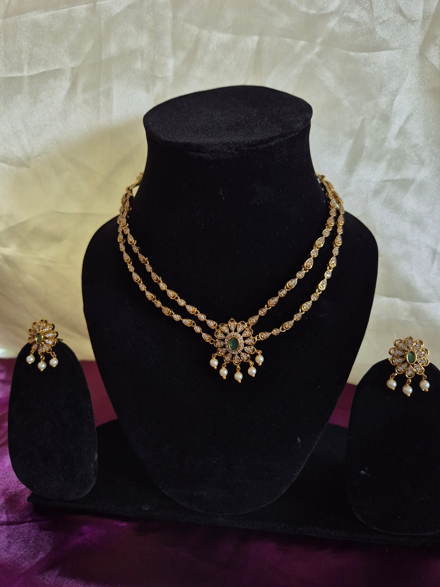 Two Line Necklace With Earrings Set