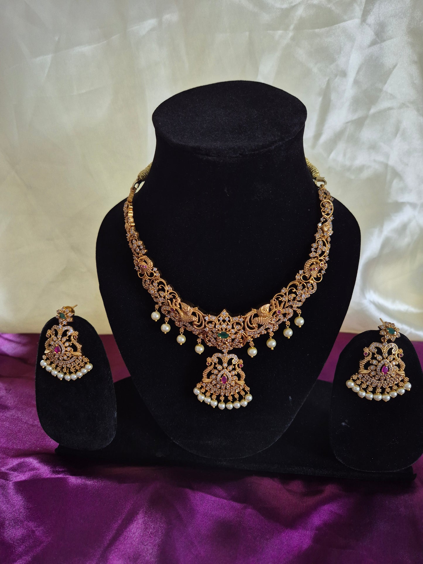 AD Peacock Necklace With Earrings Set