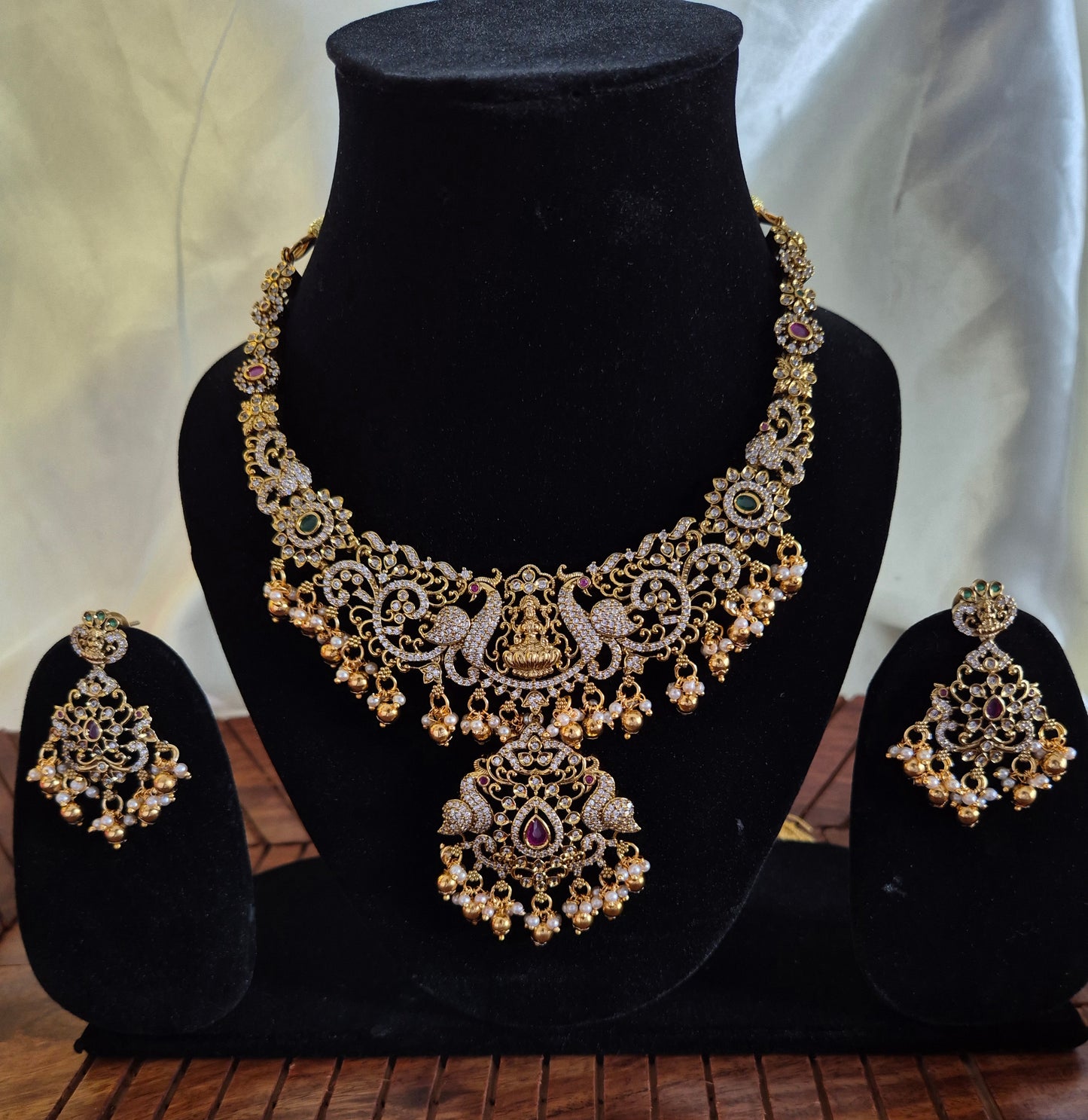 AD Bridal Temple Necklace With Earrings Set