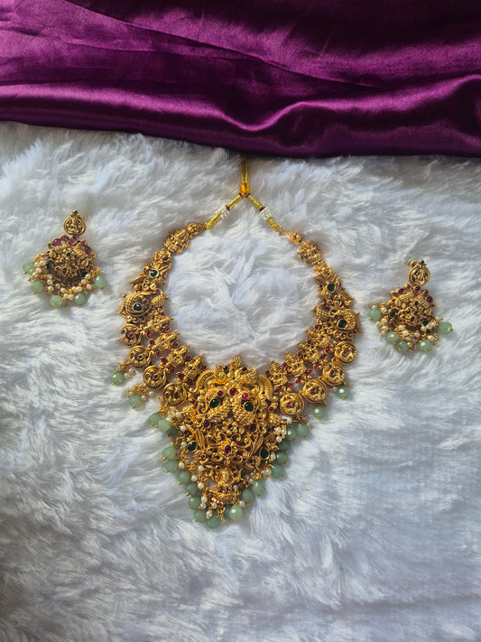 Nakshi Temple Necklace With Earrings Set