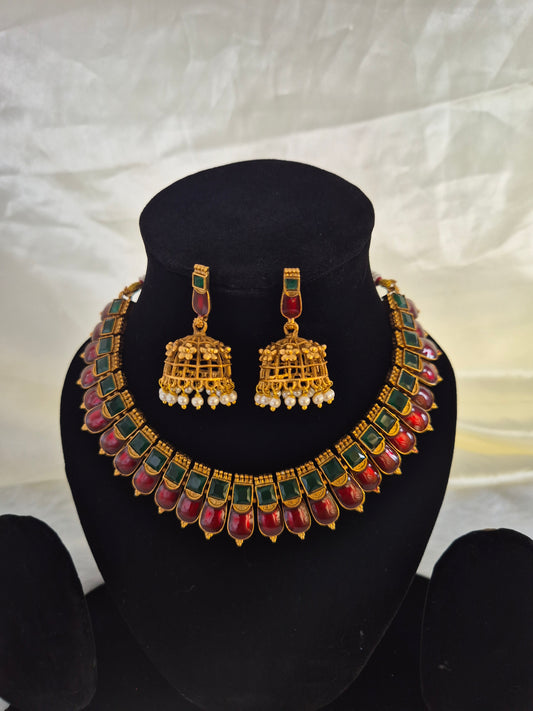 Kovai Palakka Necklace With Earrings Set