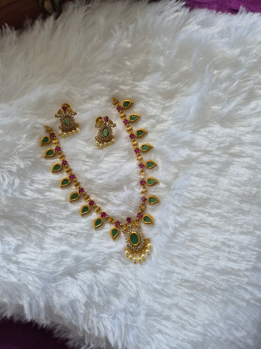Premium Mango Design Palakka Necklace With Earrings