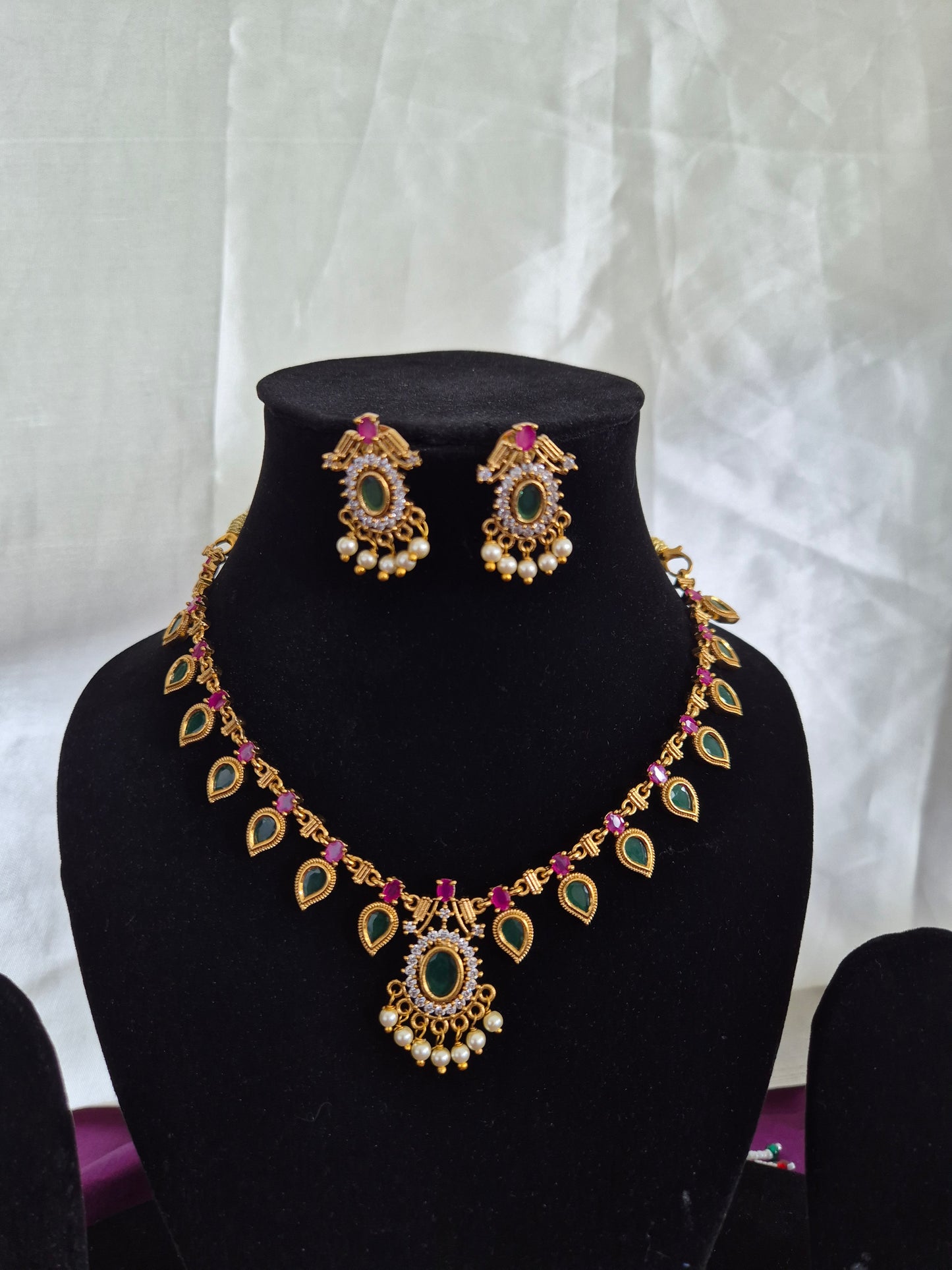 Premium Mango Design Palakka Necklace With Earrings