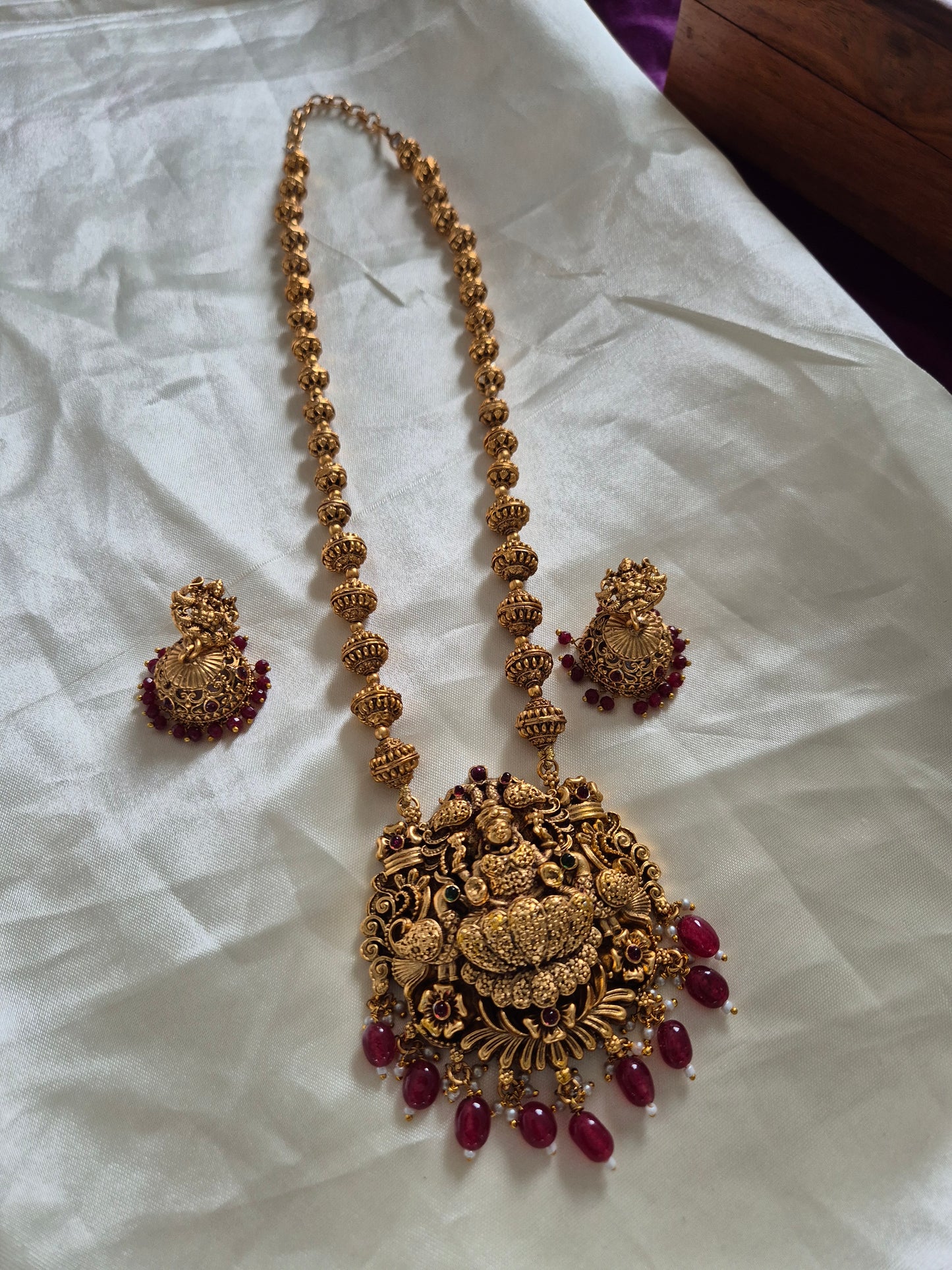 Beaded Chain With Devi Haram With Jhumkas