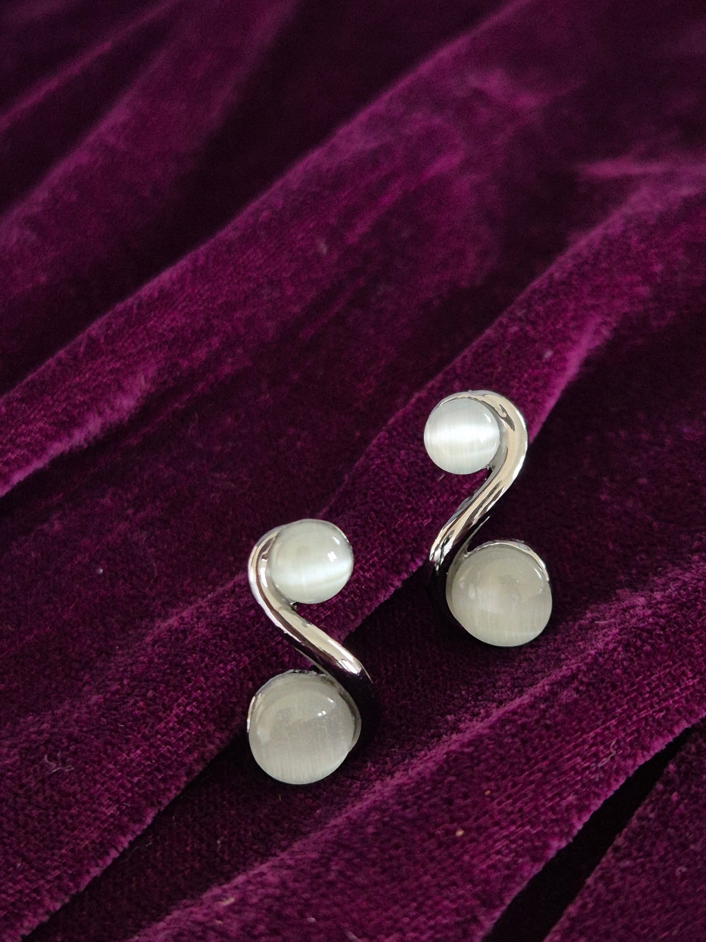 S Shaped Moon Stone Stud