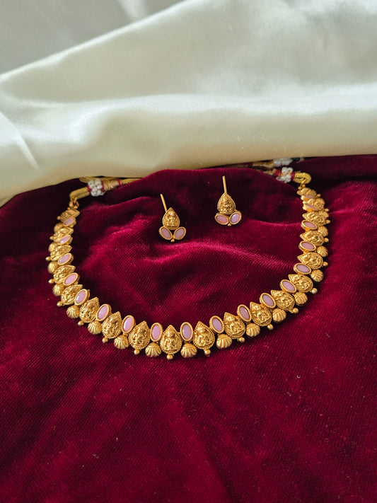 Stone Studded Necklace With Earrings