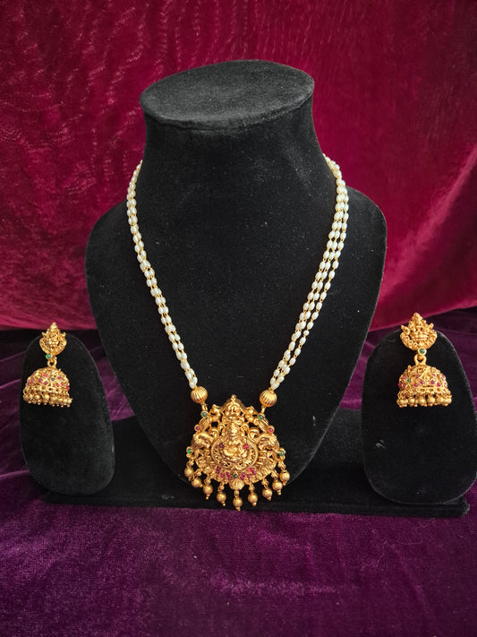 3 Layer Pearl Lakshmi Pendant Haram