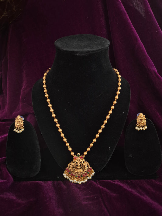 Golden Beads With Lakshmi Pendant Haram
