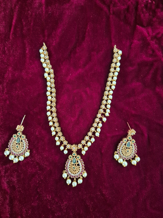AD Stone Necklace With Earrings Set