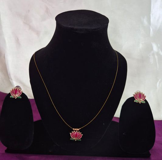 Lotus Pendant Invisible Chain With Earrings Set