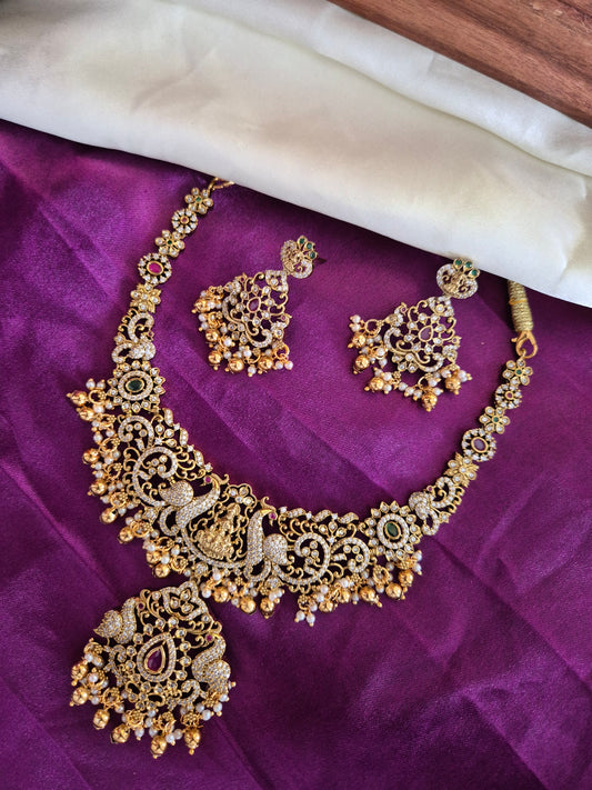 AD Bridal Temple Necklace With Earrings Set